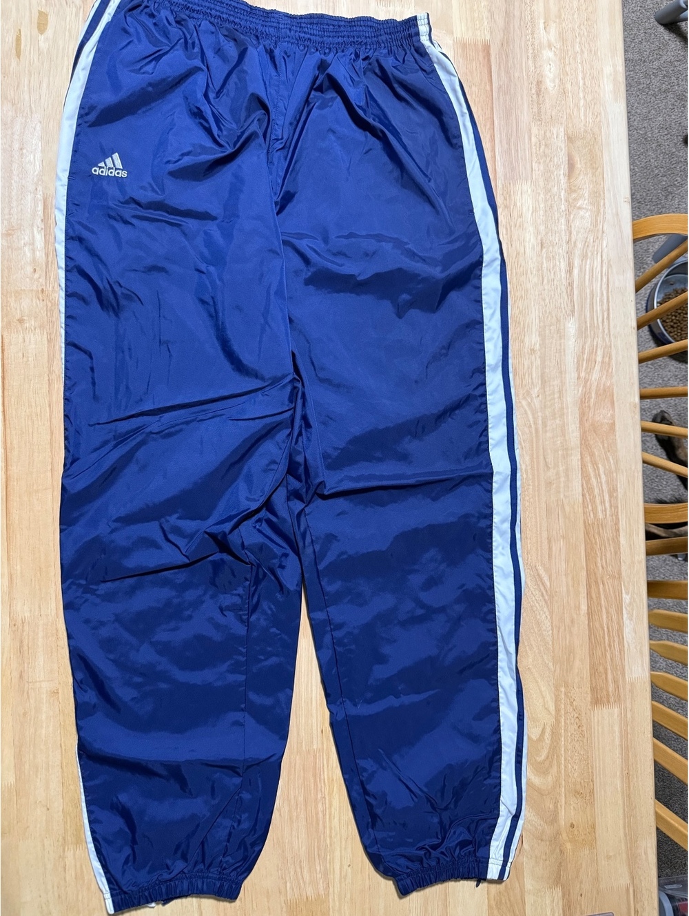 Adidas Men’s XXL Blue White 3 Stripe Track Pants Windbreaker Zip Ankle